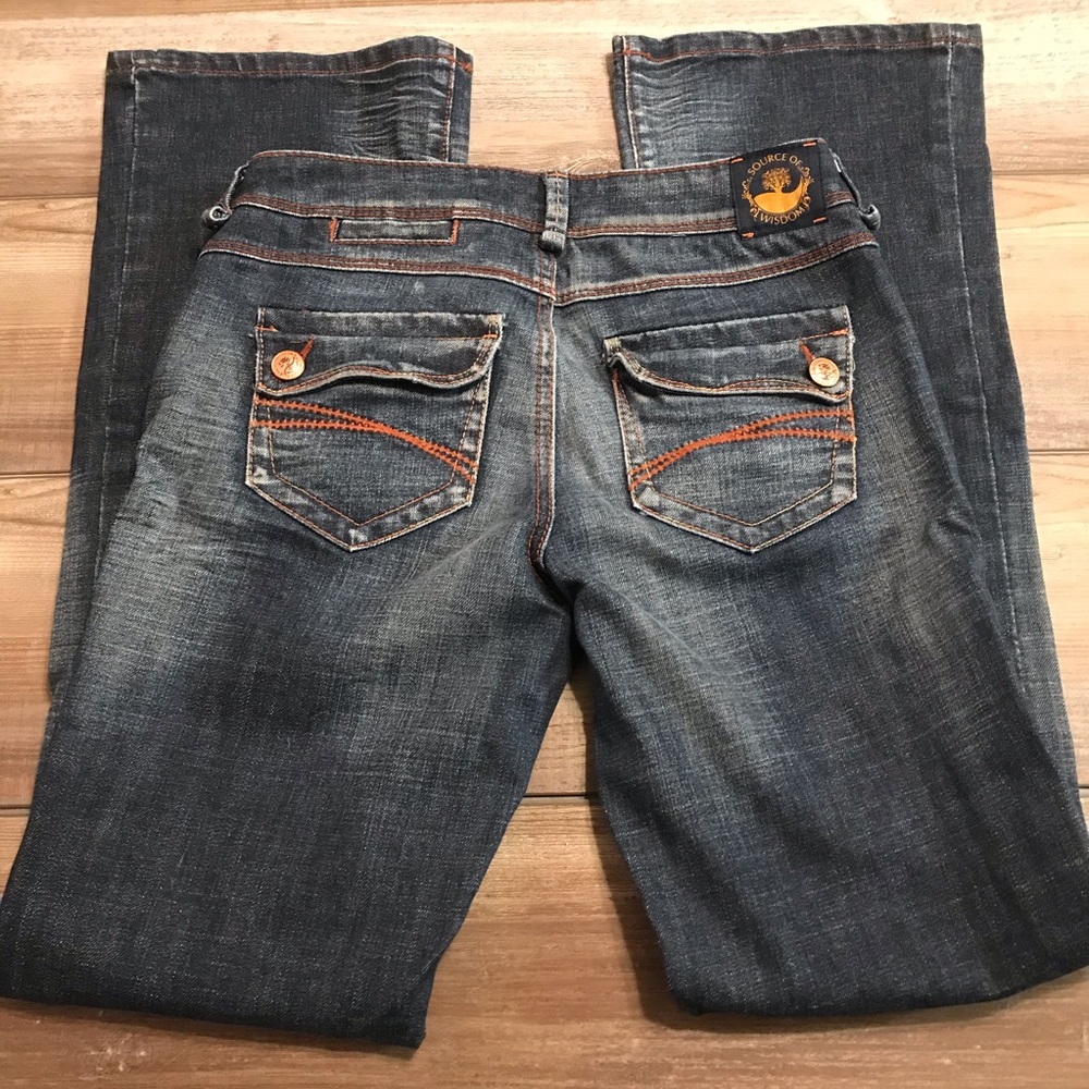 Source of Wisdom Copper Distressed Jeans Sz 3